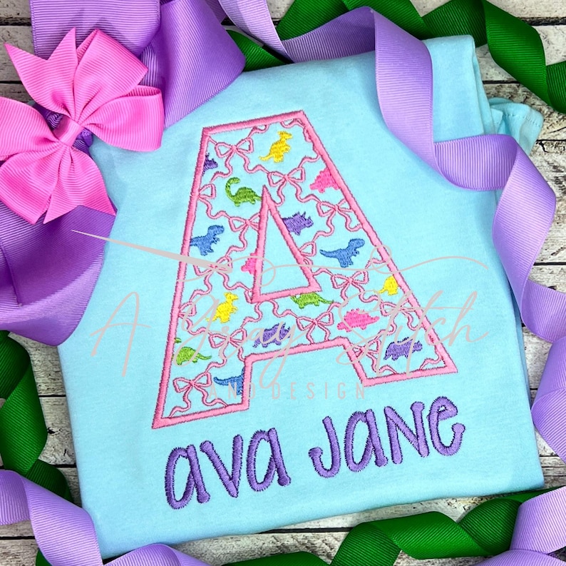 Girly Dino Grandmillenial Font Bow Font Satin Embroidery Font BX ...