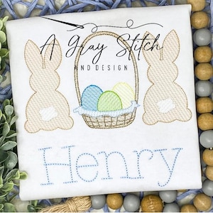 Sketch Fill Bunny and Easter Basket Machine Embroidery Design Quick Stitch