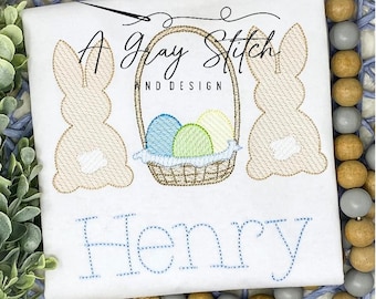 Sketch Fill Bunny and Easter Basket Machine Embroidery Design Quick Stitch