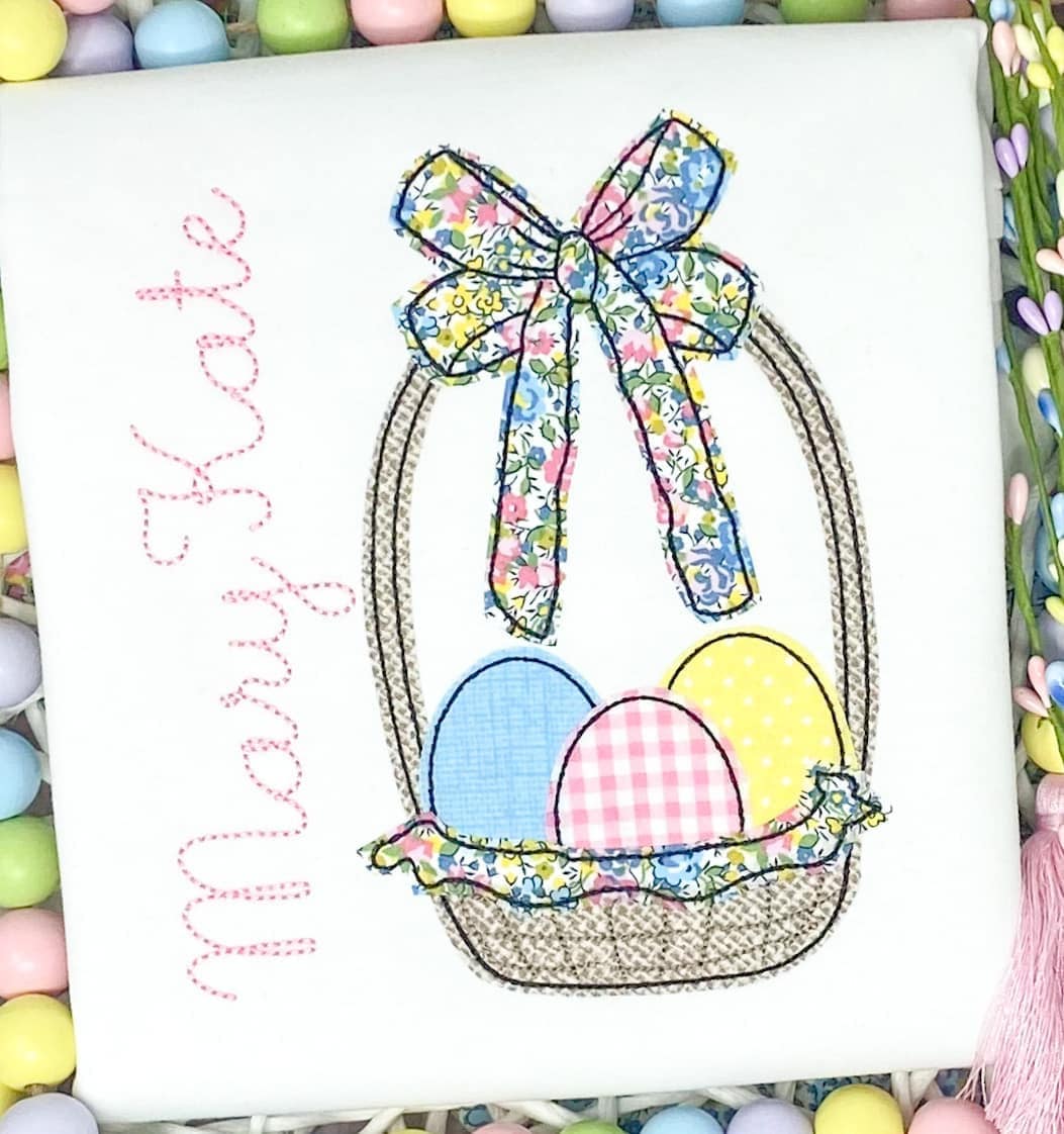 Bean Stitch Applique Easter Basket With Bow Machine Embroidery Design ...