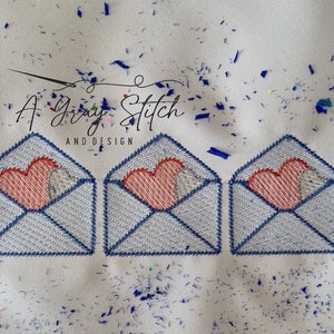 Envelope Trio with Hearts Sketch Fill Quick Stitch Machine Embroidery Design Valentine&#39;s Day