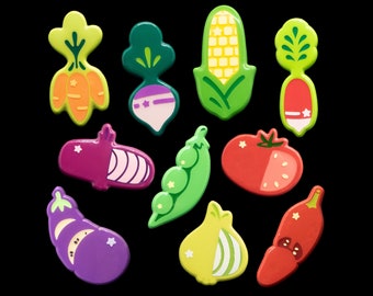 Vegetable Pin Set: Vegan Farmers Market Enamel Pins