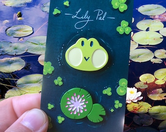Frog and Lily Pad Soft Enamel Pin Set