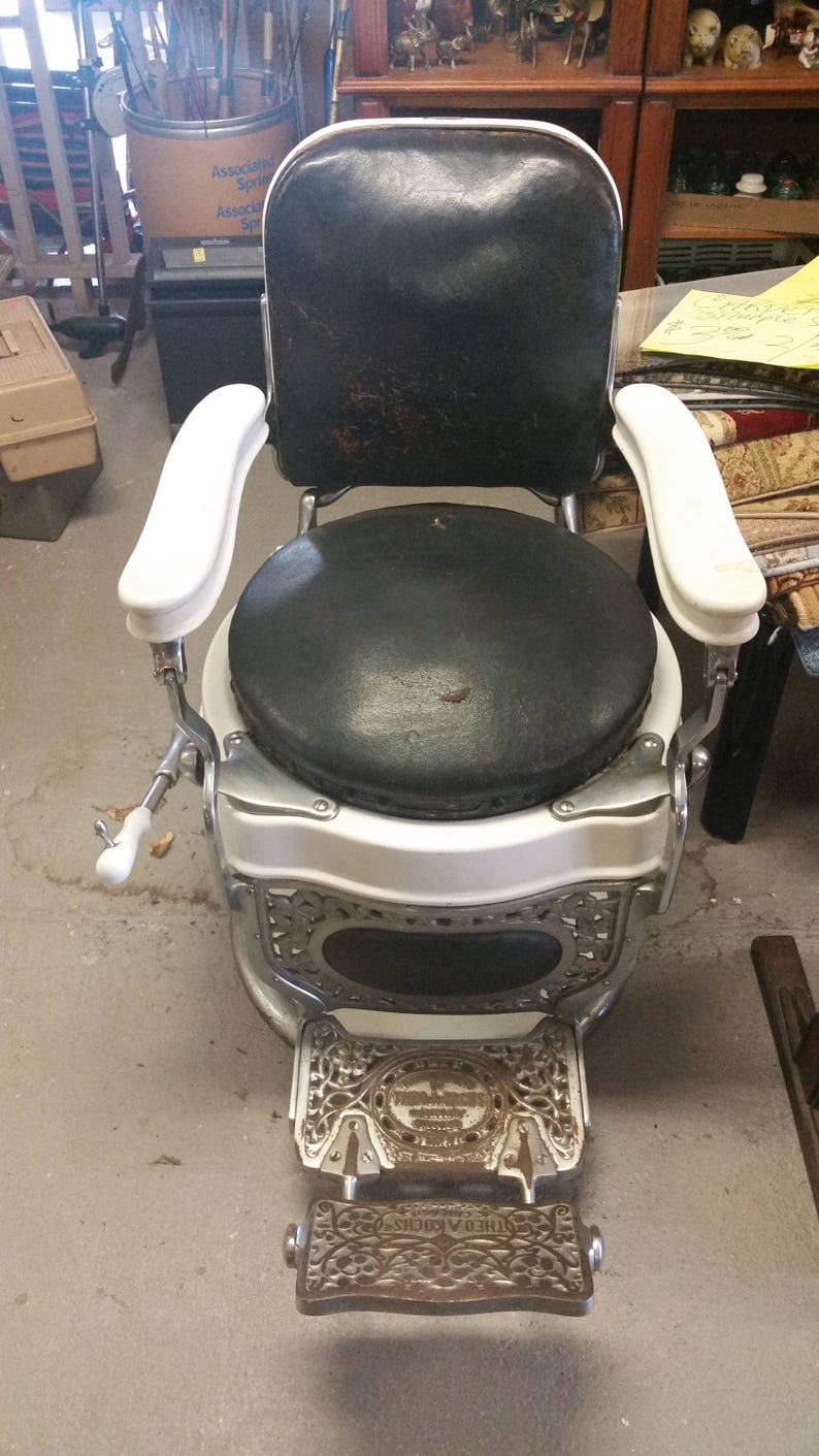 Theo A Kochs Antique Barbers Chair White Black Round Seat