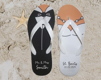 Bride and Groom Flip-flops for Party Guests - with FREE printable. Personalized Wedding, Sweet 16, Party. BULK