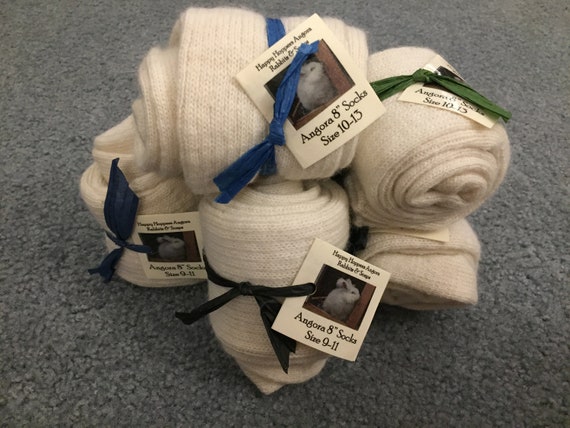 LIMITED EDITION 8" Crew Length Angora Socks Made in the USA, Size 9-11 Happy Hoppers Angora