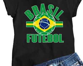 Womens Brasil Futebol Brazil Football Soccer Futbol T-Shirt