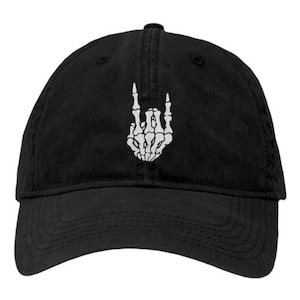 Skeleton Hand Rock On Embroidered Dad Hat