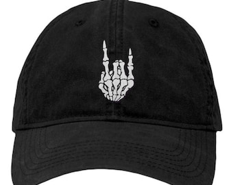 Skeleton Hand Rock On Embroidered Dad Hat