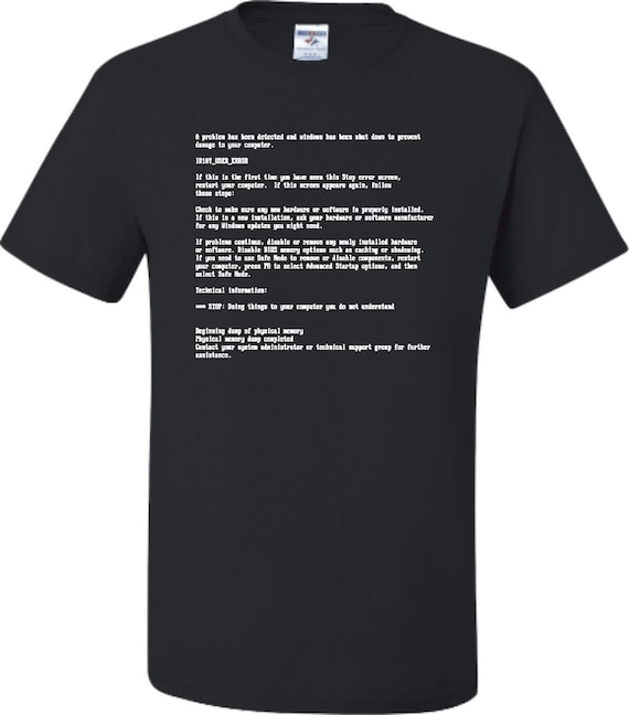 Blue screen of death t shirt sales