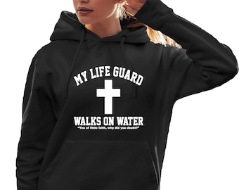 Adult Jesus Walks On Water Christian Easter Gift Idea Hoodie Hooded Sweatshirt