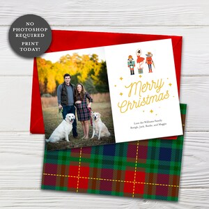Modelo de cartão de Natal quebra-nozes, cartão com foto de família, cartão de Natal editável, download instantâneo, elegante, sentimos sua falta, imprimível,
