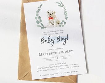 Oh boy Georgia Bulldog Baby Puppy invitation, Shower Invitation Template, Baby Shower Invites, Editable Invitation, Drive by baby shower #10