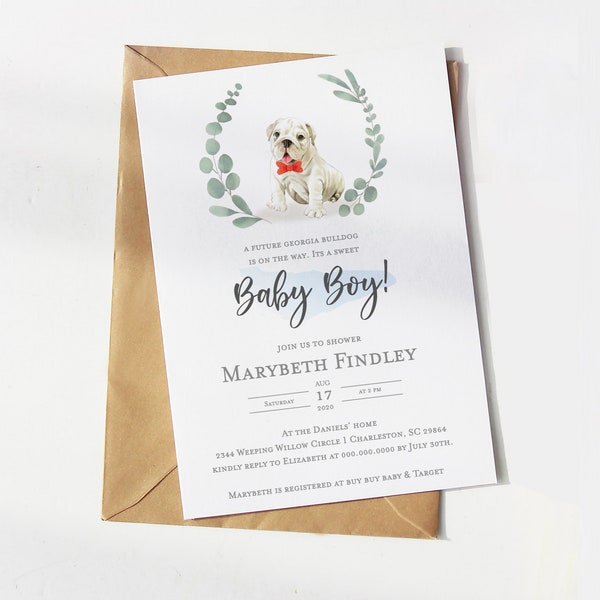 Oh boy Georgia Bulldog Baby Puppy invitation, Shower Invitation Template, Baby Shower Invites, Editable Invitation, Drive by baby shower #10