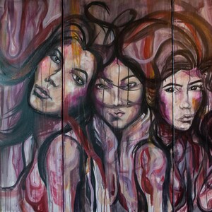 Original Acrylic Fine Art Painting Wall Decor Portrait: &quot;Three As One&quot;