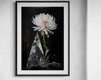 Crystal And Flower, Classy Artwork, Moody Art, Dark Art, Crystal Art, Crystal Decor, Home Decor, Quartz Flower, Digital Download, Art Print