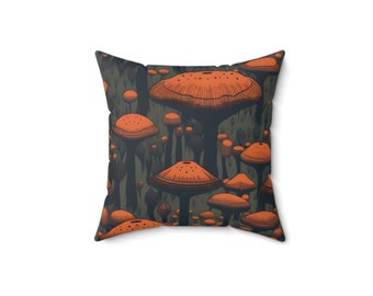 Moody Mushroom Throw Pillow Couch Pillow Mystic Decor Spun Polyester Square Pillow Orange Mushroom