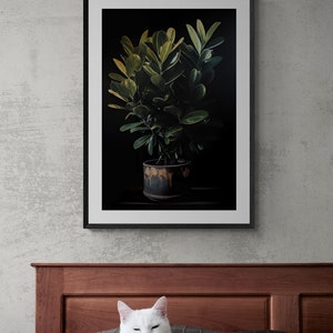 Houseplant Art, Botanical Art, Plant Posters, zz plant, Greenery Foliage, Home Decor, Moody Watercolor Painting, Digital, Potted Plant image 1