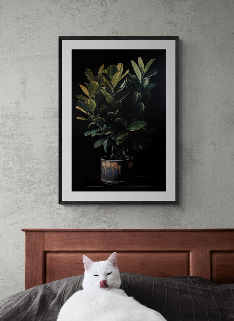 Houseplant Art, Botanical Art, Plant Posters, zz plant, Greenery Foliage, Home Decor, Moody Watercolor Painting, Digital, Potted Plant image 1