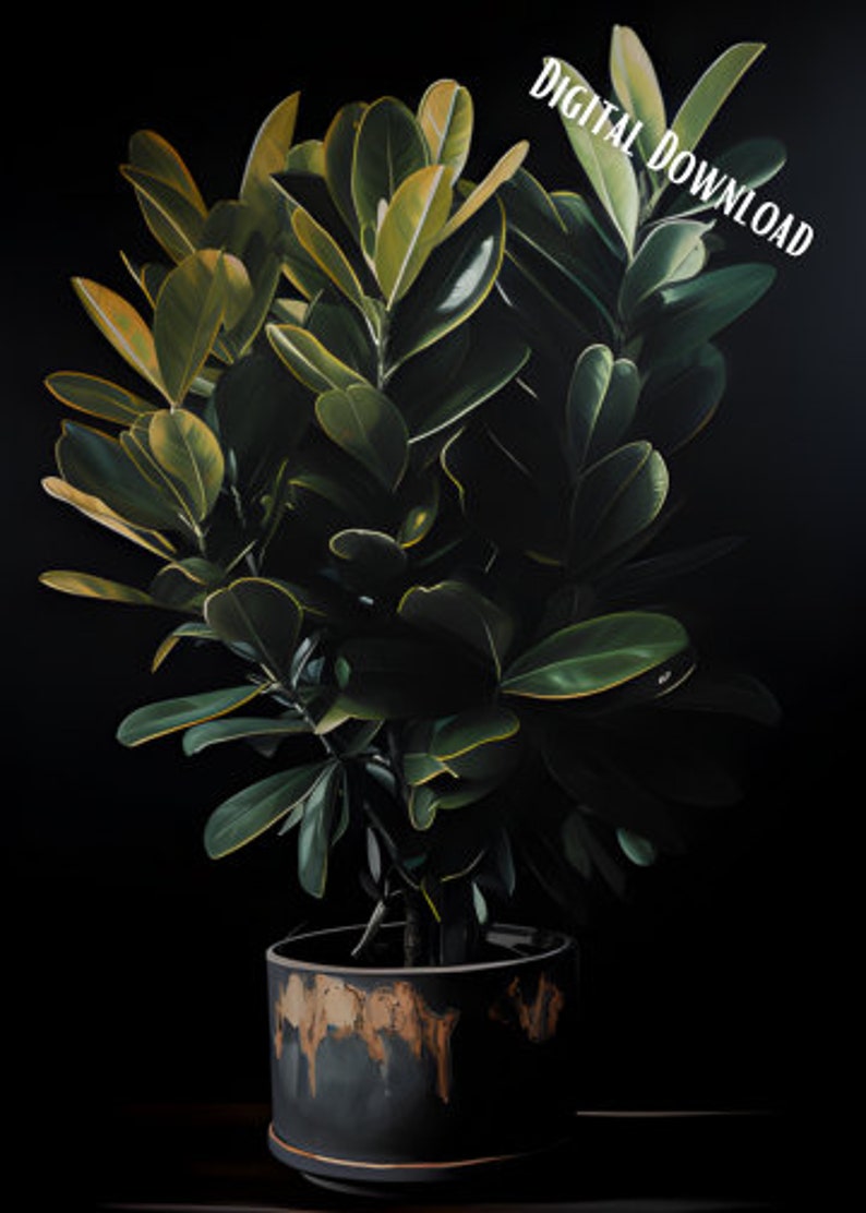 Arte de plantas de interior, arte botánico, carteles de plantas, planta zz, follaje verde, decoración del hogar, pintura de acuarela Moody, digital, planta en maceta imagen 2