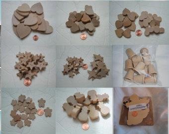 Unfinished Miniature Wood Craft Supply - Hearts, Stars, Angel Ornaments, Snowman, and Squirrels