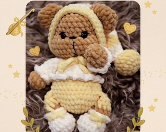 Wzór szydełkowy na małego misia Guri: pluszowy miś amigurumi (do pobrania w formacie PDF)
