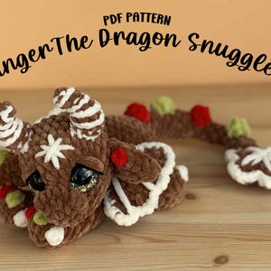 Ginger the christmas dragon snuggler crochet pattern | amigurumi | PDF pattern