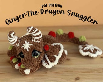 Ginger the christmas dragon snuggler crochet pattern | amigurumi | PDF pattern