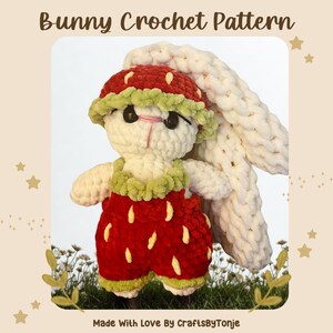 strawberry bunny crochet pattern | amigurumi | plushie crochet pattern | rabbit crochet | bunny amigurumi | rabbit amigurumi, kawaii crochet