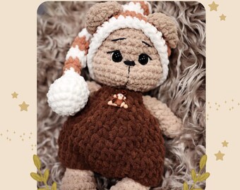 Teddy Bear Crochet Pattern: Amigurumi Plush Toy in Overalls (PDF Pattern)