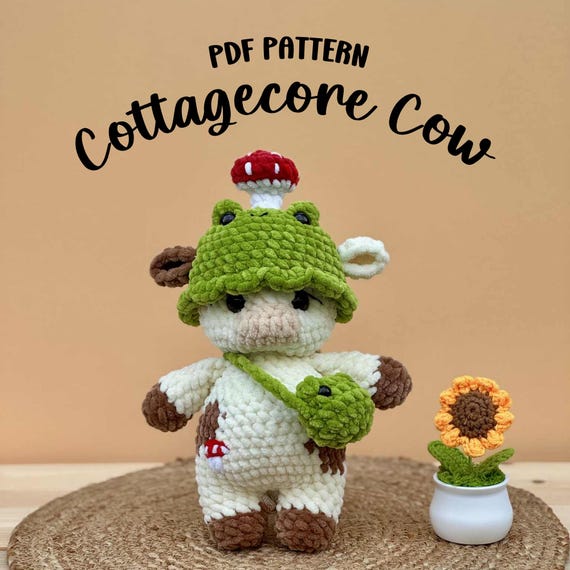 Cottagecore Cow Crochet Pattern: No Sew Amigurumi (PDF Pattern)