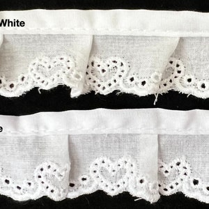 Ruffled Gathered Hearts Embroidery Eyelet Trimming 1-1/8&quot; - 4 Continuous Yards!
