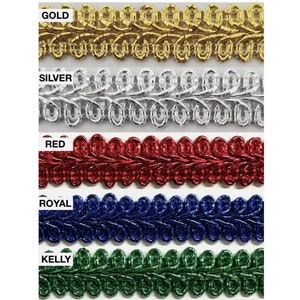 Metallic French Chinese Braid Gimp Trim 1/2&quot; - 5 Continuous Yards - MADE IN USA
