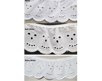 Ruffled Gathered SMILEY FACE Embroidery Eyelet Trimming 2" - 4 Continuous Yards