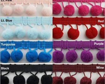 Pom Pom Poly Ball Fringe - MADE IN USA 5/8" - 6 Continuous Yards - Many Colors!