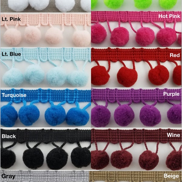 Pom Pom Poly Ball Fringe - MADE IN USA 5/8" - 6 Continuous Yards - Many Colors!