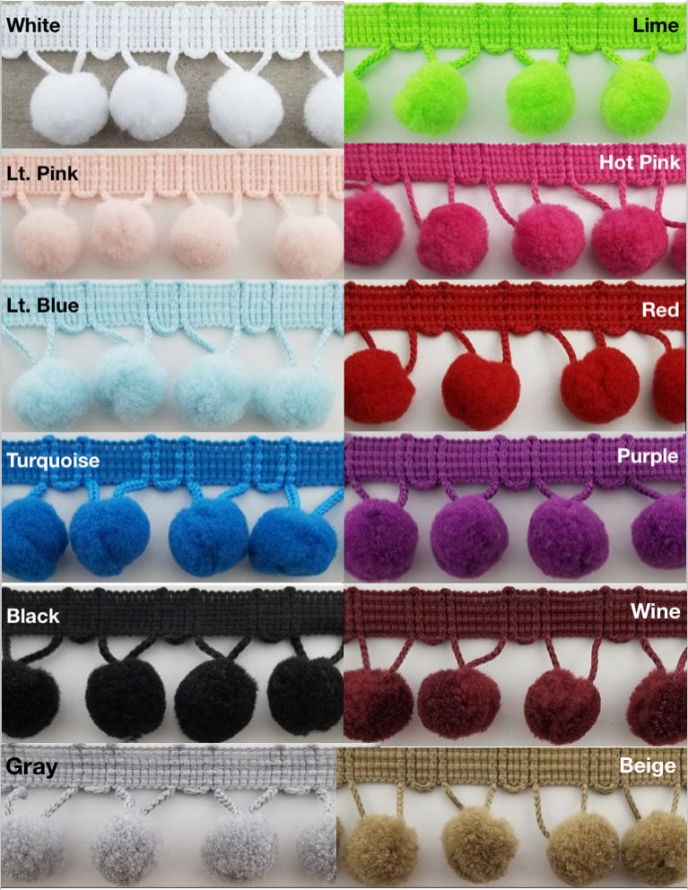 Pom Pom Poly Ball Fringe - MADE IN USA 5/8" - 6 Continuous Yards - Many Colors!