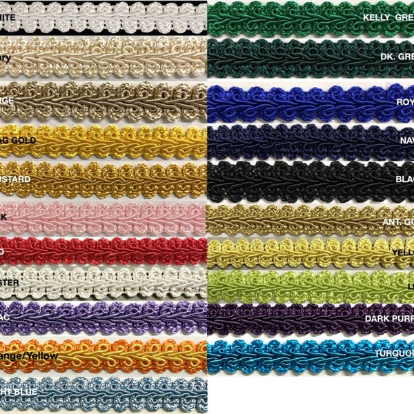 Chinese French Braid Gimp Trimming 1/2" - 4 Continuous Yards - Many Colors!