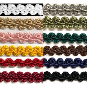 Recorte de gimp de trenza francesa china de 3/8" - 6 yardas continuas - ¡Muchos colores!