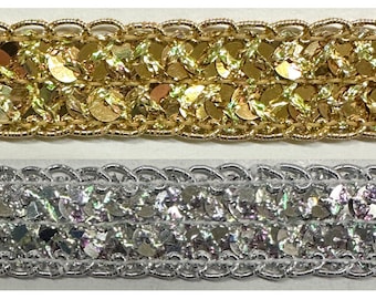 Non-Stretch Metallic Sequins Trimming 3/4" 2 Row - 3 Continuous Yards!