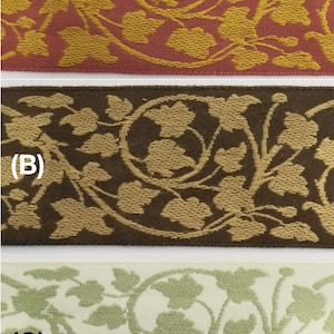 Ribete de cinta tejida jacquard floral 2-1/8&quot; - 5 yardas continuas - ¡Opciones de color!