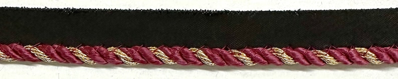 Twist Cord with Metallic Lip Piping Trimming 4 Continuous Yards Cranberry Gold