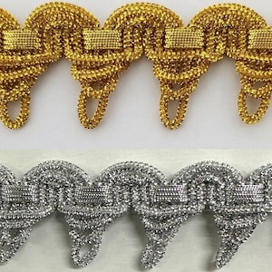 Metallic French Chinese Braid Gimp Trim 1-7/16&quot; - 5 Continuous Yards- MADE IN USA