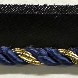 Twist Cord with Metallic Lip Piping Trimming 4 Continuous Yards Navy Gold