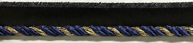 Twist Cord with Metallic Lip Piping Trimming 4 Continuous Yards Navy Gold