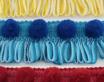 Pom Pom Trim w/ Fringe Trimming - 9 Yards - Many Colors Available!