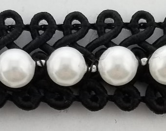 Black Braid Gimp with 6mm Pearls 1/2" - 10 Yards!
