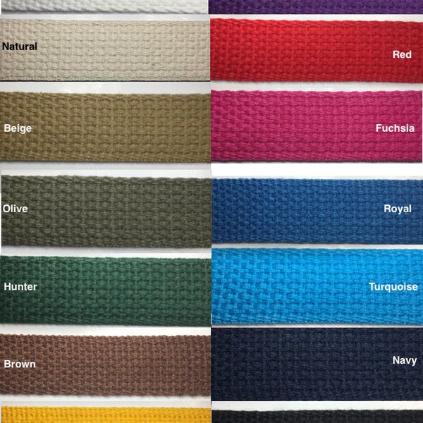 Cotton Webbing 1" - 5 Continuous Yards - Many Colors Available - Made in USA