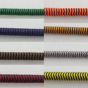 May include: Close-up of eight different colored cords with a zig-zag pattern. The cords are labeled with letters K, M, N, L, D, G, H, and F.