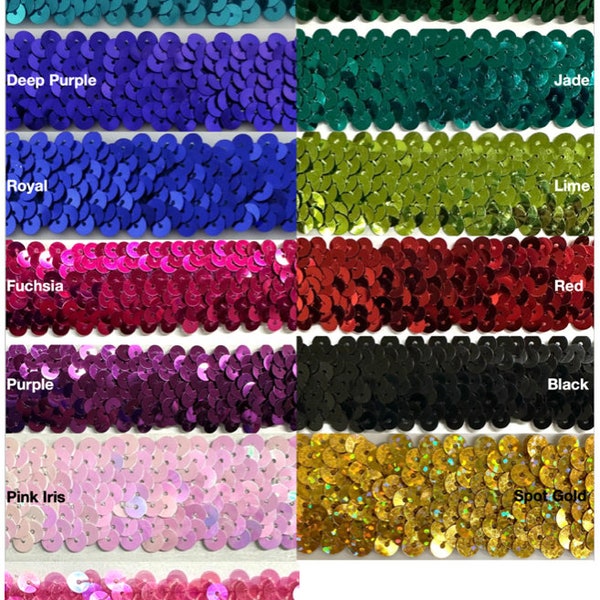 Stretch Sequin Trim 3 ROW (1") - 5 Continuous Yards - Many Colors Available